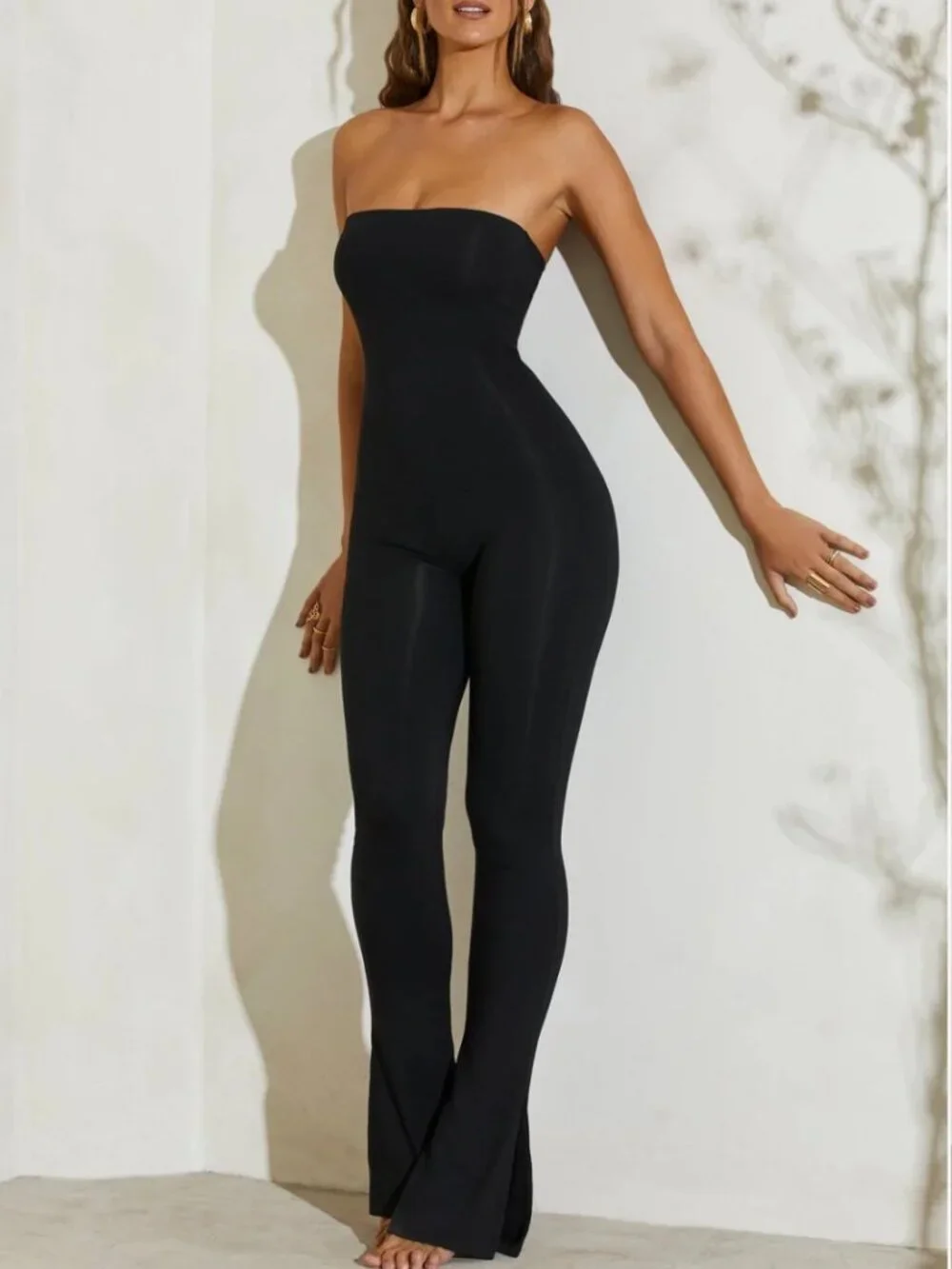NWT Oh Polly Black Strapless Flared Jumpsuit - Picture 1 of 2